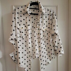Twik (Simons) Polka Dot Tie-Front Button Down Blouse - Small